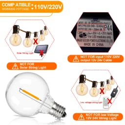 Vintage G40 Led String Light Replacement Bulb 1W Plastic Shatterproof Globe Mini Ball Lamp E12 Base 2200K PET Edison Light Bulbs