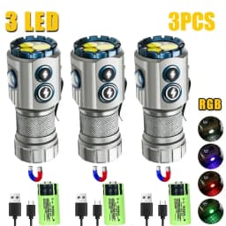 Powerful 2000LM EDC Flashlight Type-c Rechargeable Portable LED Torch RGB Side Lamp with Tail Magnet For Camping Hiking Lantern