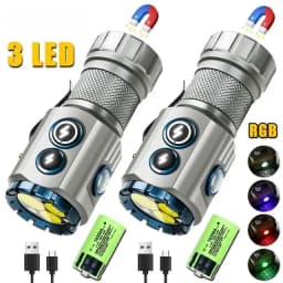 Powerful 2000LM EDC Flashlight Type-c Rechargeable Portable LED Torch RGB Side Lamp with Tail Magnet For Camping Hiking Lantern
