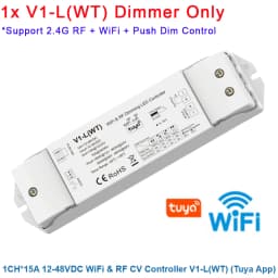 Skydance V1-L 2.4G RF Wireless Remote V1-L(WT) WiFi Tuya APP + Push Dim LED Dimmer CV Controller 12V 24V 15A PWM 0-100% Stepless