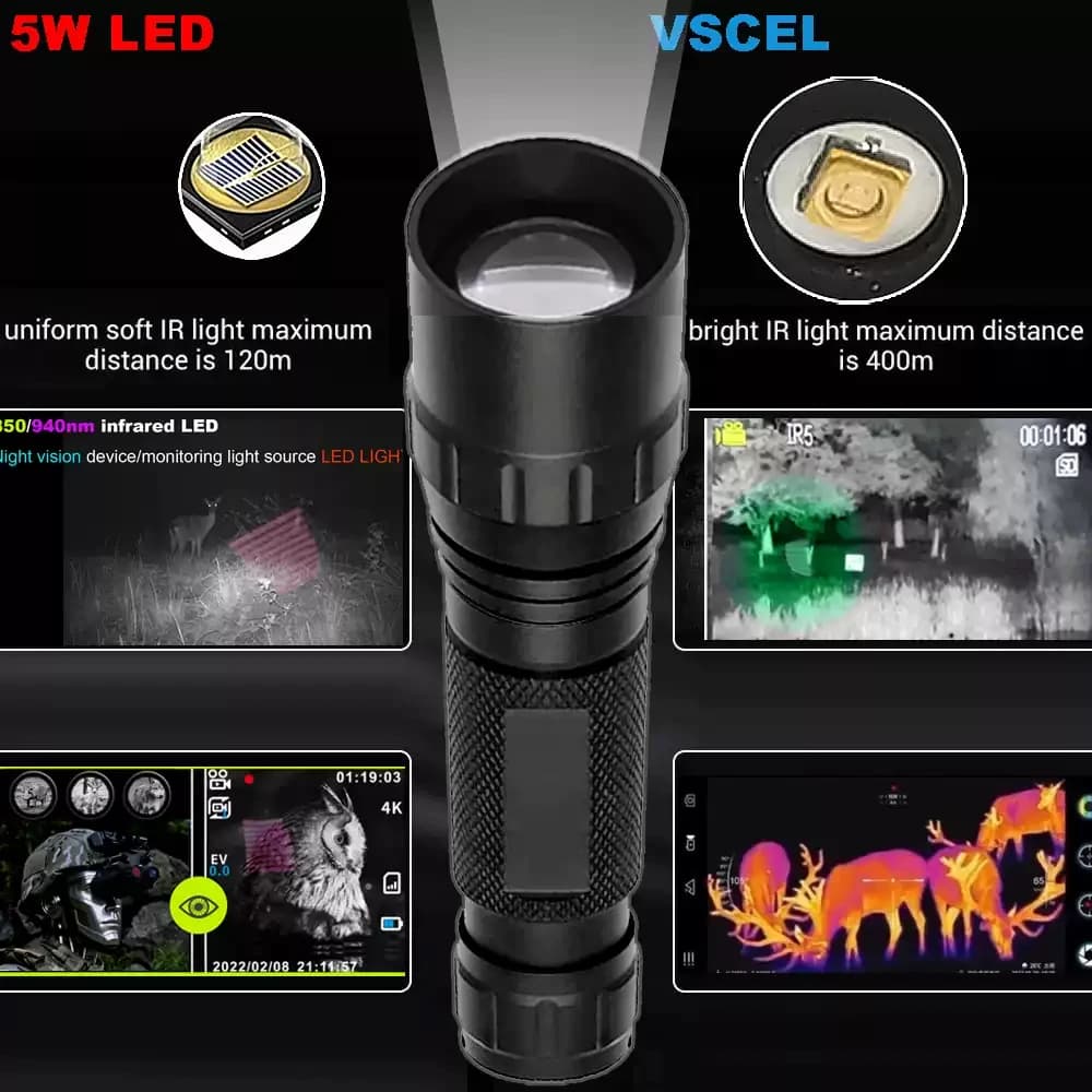 Infrared Complement 7W VCSEL 850nm/940nm Zoom Infrared Flashlight with Mute Adjustable Power 810nm IR Light