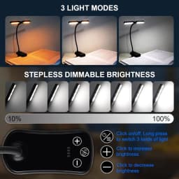 New 3 Colors 8 Brightness 14 LED Clip On Book Light Usb Rechargeable Night Light Portable Reading Light Book Lamp Mini Desk Lamp