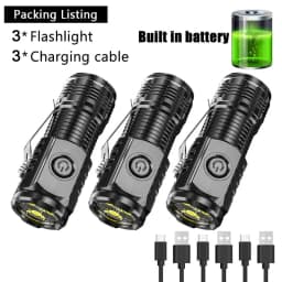Super Bright Mini 3LED Flashlight With Pen Clip And Tail Magnet,Builtin Battery USB Charge Outdoor Portable Torch Emergency Lamp