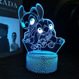 Ange & stitch 3D night light with colour changing acrylic rgb led gadget light for kids room decoration, gift for boys and girls