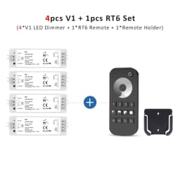 V1 LED Dimmer 12V 24V 36V RT6 4 Zone Single Color LED Strip Dimming Kit Wireless 2.4G RF Remote Control Push Switch Dimer