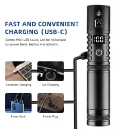 High Power Spotlight Long Range LED Flashlight With Power Type-C Charging Zoomable Aluminum Alloy Tactical Torch Outdoor Lantern