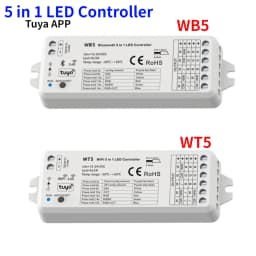WT5 WiFi / WB5 Bluetooth 5 in1 Smart RF Controller Compatible Tuya Voice control for Single Color RGB,RGBW,RGB+CCT,CCT LED Strip