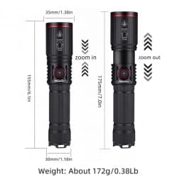 20W Zoom Round Beam Light LED High Power Flashlight USB Rechargeable Torch Camping Outdoor Hunting Fishing Walking Lighting Lamp