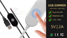 2A 5V USB Touch Dimming Switch Cable 1.5M USB 2.0A to 2 Wire Output 5-100% Dimmer Controller for Single Channel LED Strip Lights
