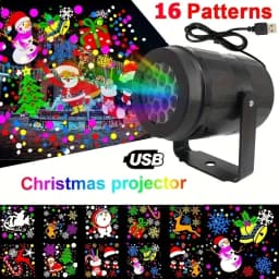 1pc Snowflake Christmas Night Projector Light,16 Patterns Waterproof Rotating Christmas LED Stage Lights Christmas Decoration