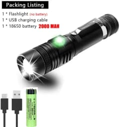 High Power T6 Led Flashlights Zoomable Camping Torch With Pen Clip Waterproof 4 Lighting Modes Multi Function USB Charger