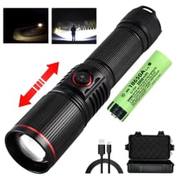 30W High Bright LED Flashlight High Power Type C Rechargeable Zoom Torch Camping Outdoor Hunting Fishing Walking Lighting Lamp