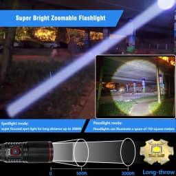 30W High Bright LED Flashlight High Power Type C Rechargeable Zoom Torch Camping Outdoor Hunting Fishing Walking Lighting Lamp