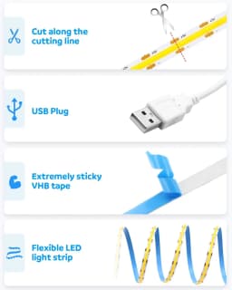 DC 5V USB LED COB Strip White Warm White LED Strip Light TV Background Lighting Tape Home Decor Lamp 1- 5m LED String Light