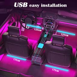 LED Car Music Light Strip 48LEDs USB Smart Bluetooth APP Control Waterproof Multi-color RGB Car Interior Atmosphere Light Strip