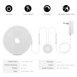Hand Scan Sensor and Touch Dimmer Switch LED Strip Neon Lamp Waterproof Light Tape Bedroom Kitchen Cabinet Backlight Lighting