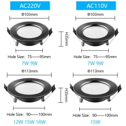 LED Downlight Ceiling Light Black Lamps Waterproof 5W 9W 12W 15W 18W AC 220V 230V 110V Spot IP65 LED Downlight Lamp