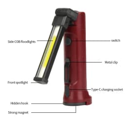 COB Work Light 180° Folding Flashlight USB Rechargeable Portable Camping Emergency Repair Spotlight With Hanging Hook Magnetic