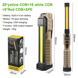 USB Rechargeable Portable COB LED Flashlight Work Light Magnetic Lanterna Hanging Lamp with Built-in Battery Camping Torch