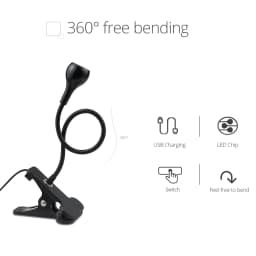 360 Degrees Flexible Desk Lamp with Holder Clip USB Power Lamp Reading Book Light Clip-On Cable With On Off Switch Night Light