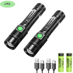 Super Bright T6 LED Lamp Beads Flashlight External 18650 Battery Flash Light Waterproof Torch Zoom 3 Lighting Modes USB Charger