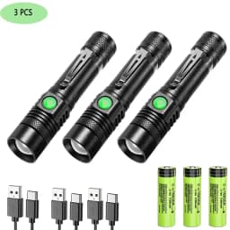 Super Bright T6 LED Lamp Beads Flashlight External 18650 Battery Flash Light Waterproof Torch Zoom 3 Lighting Modes USB Charger