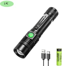 Super Bright T6 LED Lamp Beads Flashlight External 18650 Battery Flash Light Waterproof Torch Zoom 3 Lighting Modes USB Charger