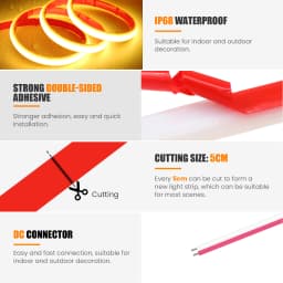 IP68 Waterproof COB LED Strip Light 12V 24V 320LEDs/m Flexible LED Neon Tape for Outdoor Swimming Pool High Density Linear Light