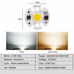 MunLii No Need Driver 220V LED COB Chip 3W 5W 7W 10W 12W LED Chip Lamp Smart IC LED Bulb for Flood Light Cold White Warm White