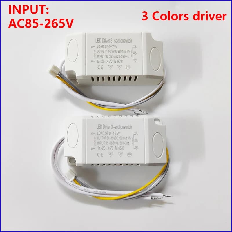 AC Input 85-265V Isolation driver With 3Colors LED transformer (8-12W)×2 (36-50W)X2 for dimmable color-changeable chandelier