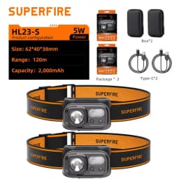 SUPERFIRE HL23 Powerful LED Headlamp Handfress Induction Headlight Type-C Rechargeable Mini Head Flashlight Camping Work Light