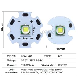 High Power LED 5W-10W 5050 XLM T6 5050-L2 3-3.7V Warm Neutral Cold White Red Green Blue UV Purple Chip Diodes Flashlights Part