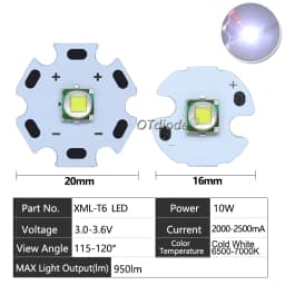 High Power LED 5W-10W 5050 XLM T6 5050-L2 3-3.7V Warm Neutral Cold White Red Green Blue UV Purple Chip Diodes Flashlights Part