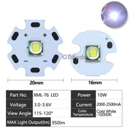 High Power LED 5W-10W 5050 XLM T6 5050-L2 3-3.7V Warm Neutral Cold White Red Green Blue UV Purple Chip Diodes Flashlights Part