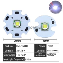High Power LED 5W-10W 5050 XLM T6 5050-L2 3-3.7V Warm Neutral Cold White Red Green Blue UV Purple Chip Diodes Flashlights Part