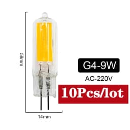 10Pcs/lot Brightest G9 LED Lamp G4 AC 220V 230V 240V 6W 9W Glass COB Led Bulb Warm/Cold White Spotlight Replace Halogen Light