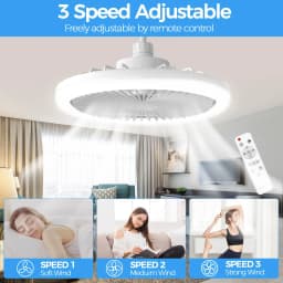 IRALAN Socket Ceiling Fan With Light E27 3 Fan Speeds Dimmable 3 Light Colors Easy To install For Bedroom Kitchen And Balcony
