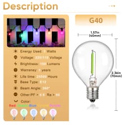 Multicolor G40 Led Bulbs Outdoor E12 110V 220V String Light Replaceable Bulb Waterproof Colorful RGB Filament Decoration Light