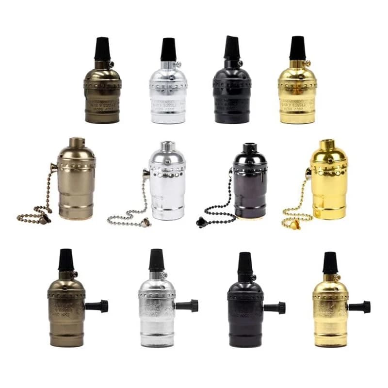 Vintage Lampholder E26 E27 Metal Chain Industrial Lamp Base 110V 220V Aluminum Switch Socket For Vials Pendant Light