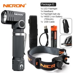 NICRON Led Flashlight Handfree Dual Fuel 90 Degree Twist Rotary Clip 600LM Waterproof Magnet Mini Lighting LED Torch Outdoor N7