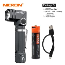 NICRON Led Flashlight Handfree Dual Fuel 90 Degree Twist Rotary Clip 600LM Waterproof Magnet Mini Lighting LED Torch Outdoor N7