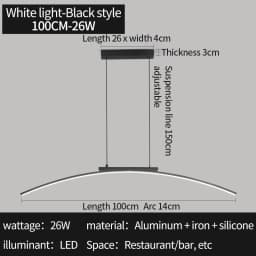 Contemporary Dining Room Pendant Light Sleek LED Arc Hanging Lamp Adjustable Brightness Energy Efficient Ideal for Kitchen Resta