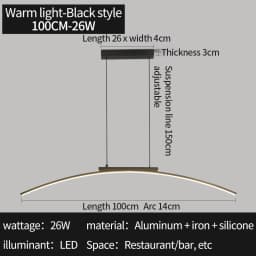 Contemporary Dining Room Pendant Light Sleek LED Arc Hanging Lamp Adjustable Brightness Energy Efficient Ideal for Kitchen Resta