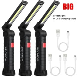 1/2/3/5Pcs Magnetic COB LED Flashlight Portable USB Rechargeable Work Light Hanging Lamp with Built-in Battery Camping Torch