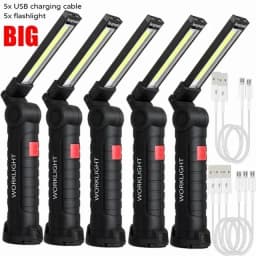1/2/3/5Pcs Magnetic COB LED Flashlight Portable USB Rechargeable Work Light Hanging Lamp with Built-in Battery Camping Torch