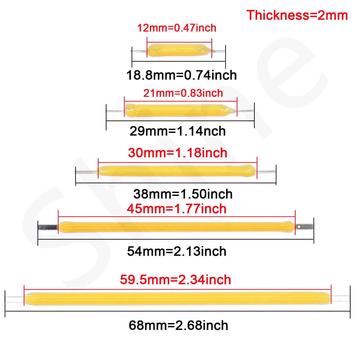 10pcs COB LED Filament Edison Bulb Lamp Parts 18.8mm 29mm 38mm 54mm 68mm DC 3V 12V 57V 80V Incandescent Light Diodes Accessories