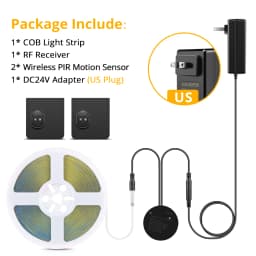 Movable Sensing PIR Motion Sensor LED Strip Lights 24V COB LED Lamp Diode Tape with RF Reciever for Stairs Living Room Lighting
