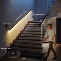 Movable Sensing PIR Motion Sensor LED Strip Lights 24V COB LED Lamp Diode Tape with RF Reciever for Stairs Living Room Lighting