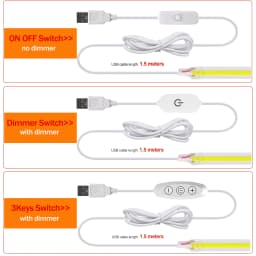 Dimmable COB LED Strip Light 5V USB Flexible LED Tape with ON OFF Switch 320LEDs High Density Linear Lighting with Adhesive Tape