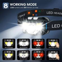 1200 Lumen Bright Headlamp Flashlight LED Rechargeable Headlight Red Light Waterproof Motion Sensor Head Lamp Fishing Head Light